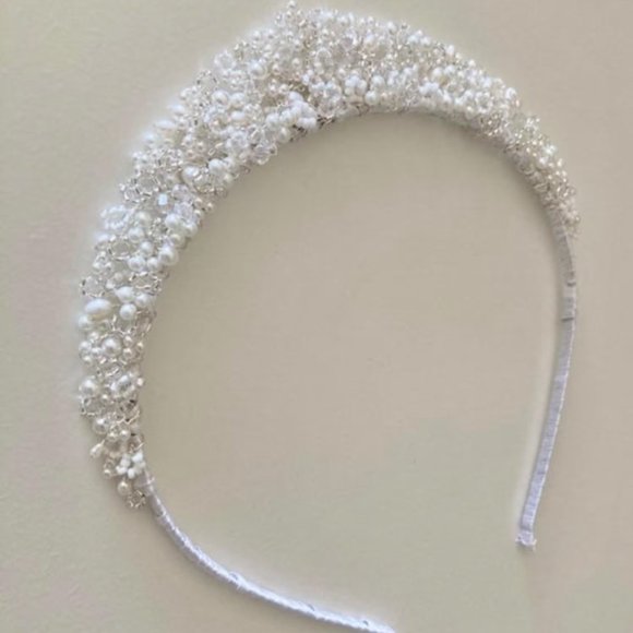 Stunning handmade bridal tiara with pearls and beading main image 7